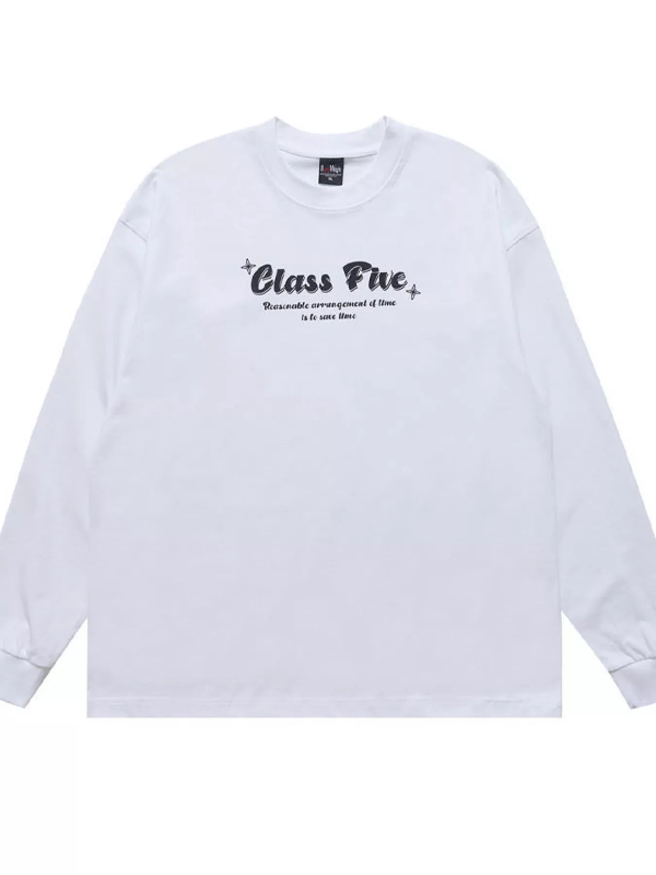 Black children's long sleeve T-shirt with a colorful Class Five graphic design by Trendsi.