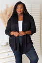 Black Culture Code full-size open front cardigan by Trendsi, styled with long sleeves and a relaxed fit.