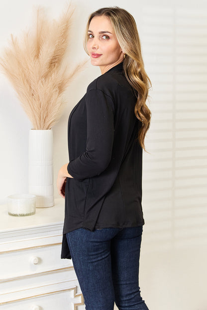 Black Culture Code full-size open front cardigan by Trendsi, featuring a cozy, relaxed fit with long sleeves and a stylish open front design.
