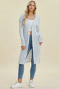 Black open front longline cardigan by Trendsi, featuring a double take full-size design and cozy knit fabric.