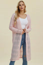 Black Trendsi Double Take open front longline cardigan displayed hanging, showing its draped, full-size open front design.