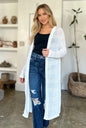 Black Trendsi Double Take full-size open front longline cardigan displayed on a hanger with a relaxed fit.