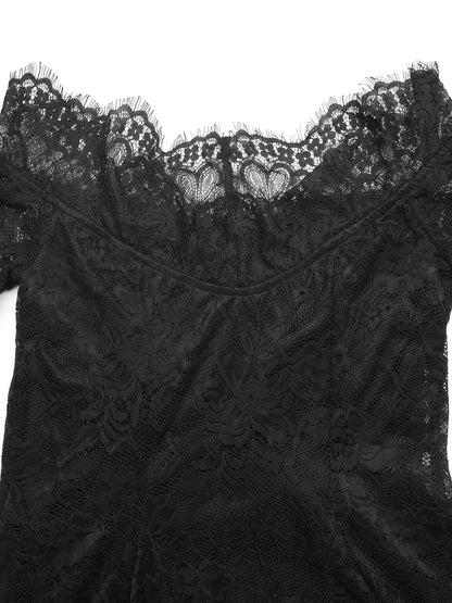 Black lace off shoulder mini dress from Trendsi, featuring a fitted silhouette and elegant off-the-shoulder design.