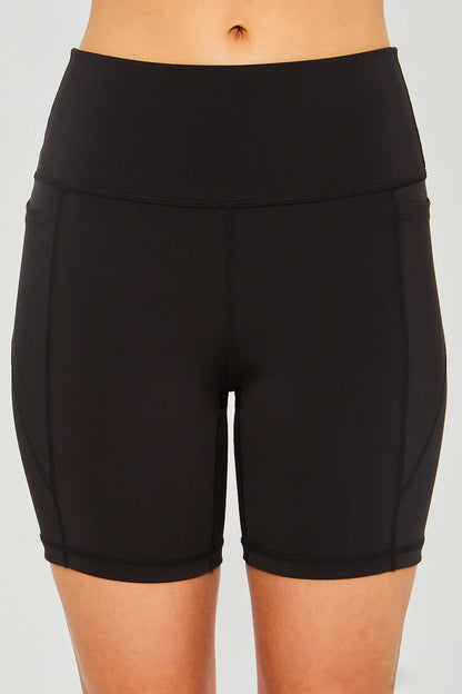 Black Love Tree high waist active shorts with seam detail from Trendsi, designed for workout and casual wear.