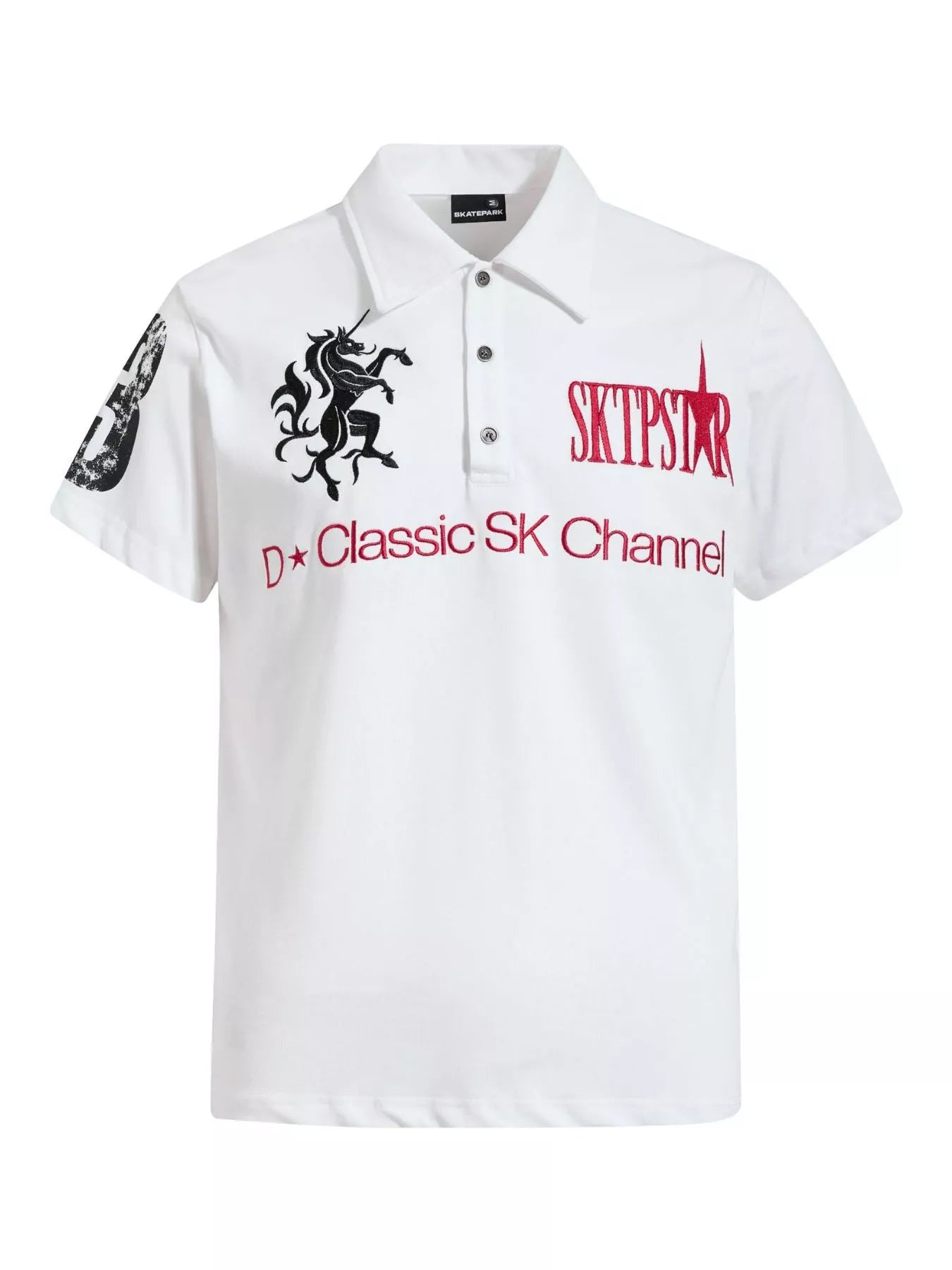 Men's black classic embroidered short sleeve polo shirt by Trendsi, with a collar and embroidered logo on the chest.