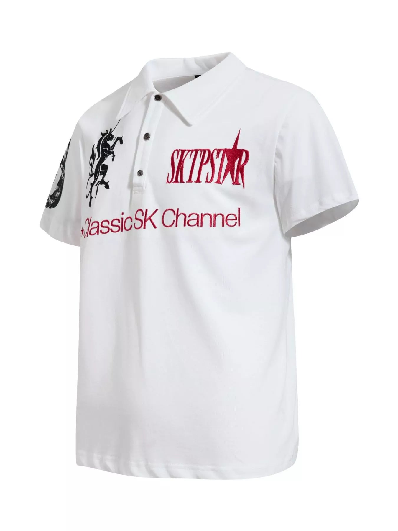 Black men's classic embroidered short sleeve polo shirt by Trendsi, featuring a collar, embroidered design, and casual fit.