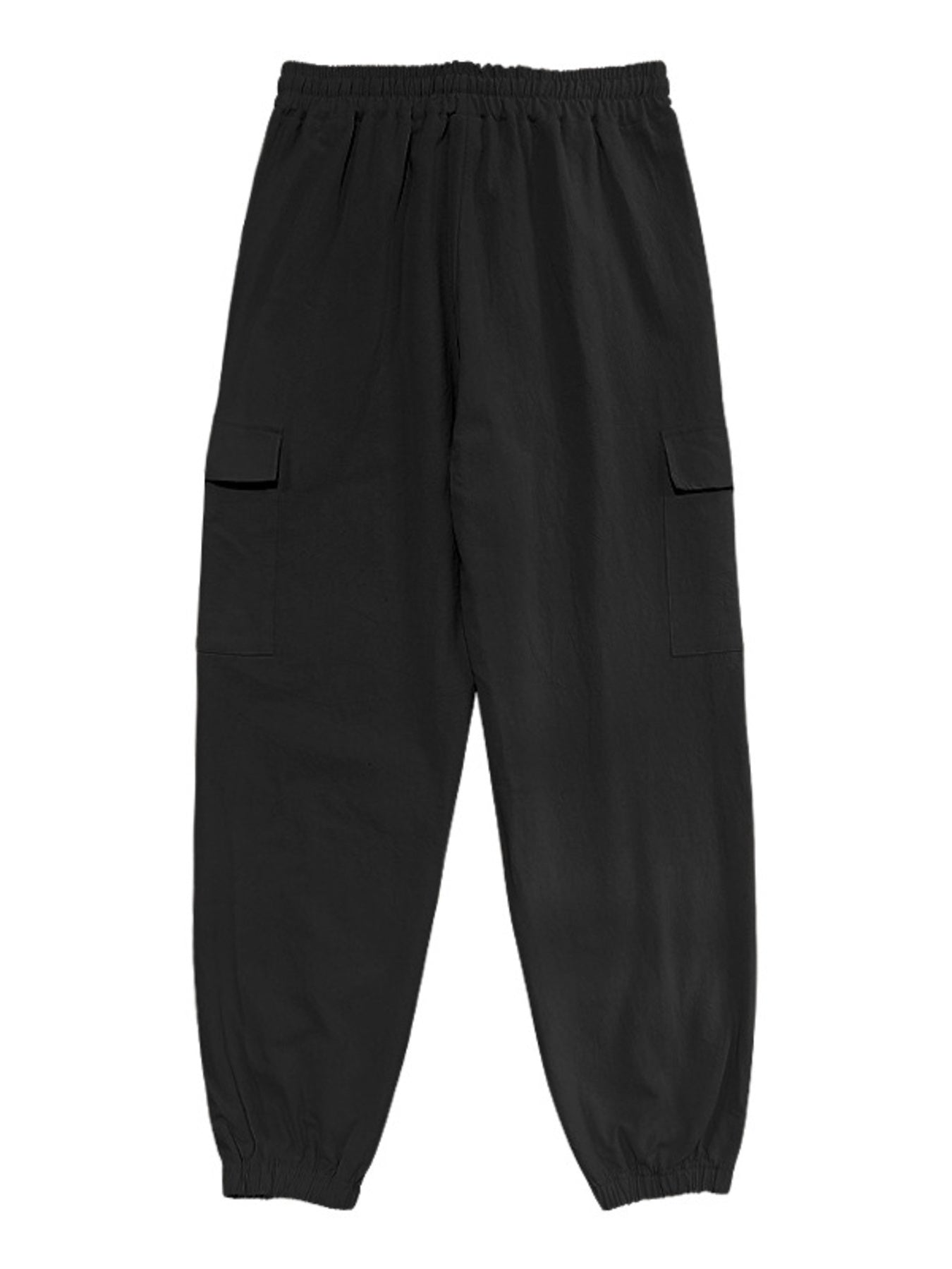 Men's full-size casual cargo pants with drawstring waist, black color, plus size, by Trendsi.