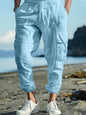 Men's full-size casual cargo pants with drawstring waist in black, plus size, by Trendsi, featuring multiple pockets and comfortable fit.