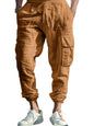 Men's full-size casual cargo pants with drawstring waist, black color, from Trendsi, plus size, comfortable and relaxed fit.