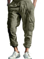 Men's black full-size casual cargo pants with drawstring waist, plus size, from Trendsi, showing front view with relaxed fit