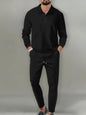Plus size men's long sleeve top and pants set in black, comfortable casual clothing by Trendsi.