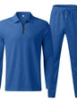 Plus size men's long sleeve top and pants set by Trendsi in black, featuring a comfortable, full-size casual loungewear outfit.