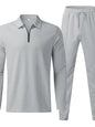 Plus size men's long sleeve top and pants set by Trendsi in black, casual loungewear or sleepwear ensemble.