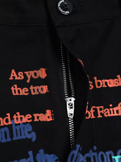 Men's printed cargo pants in black from Trendsi, featuring multiple pockets and a relaxed fit, suitable for casual wear.
