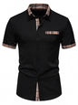 Men's short sleeve plaid trim shirt by Trendsi in black, featuring a classic plaid pattern and casual fit.