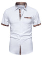 Men's black short sleeve plaid trim shirt by Trendsi, featuring a classic plaid design and casual fit.
