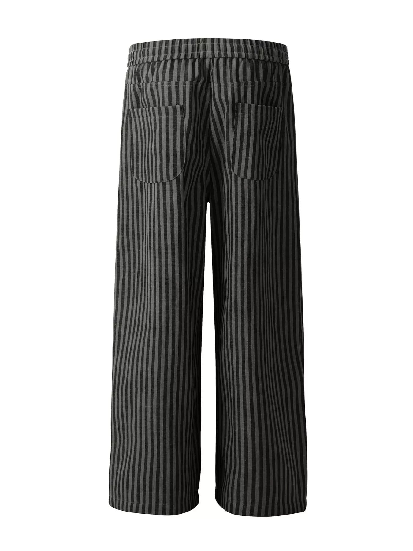 Men's black striped casual drawstring pants by Trendsi, featuring a relaxed fit and comfortable waistband.