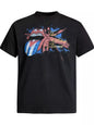 Men's black The Rolling Stones tongue graphic T-shirt by Trendsi, featuring a bold rock band logo on the front.
