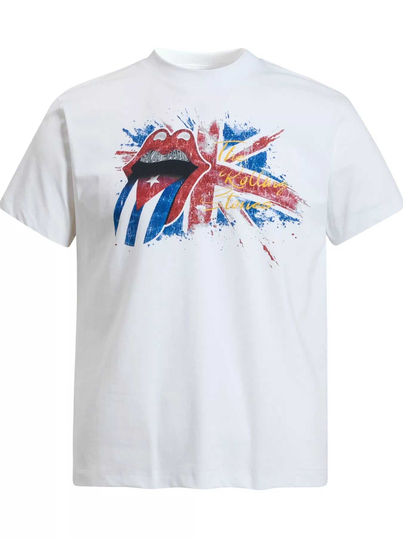 Black men's The Rolling Stones tongue graphic T-shirt by Trendsi, featuring a bold band logo design.