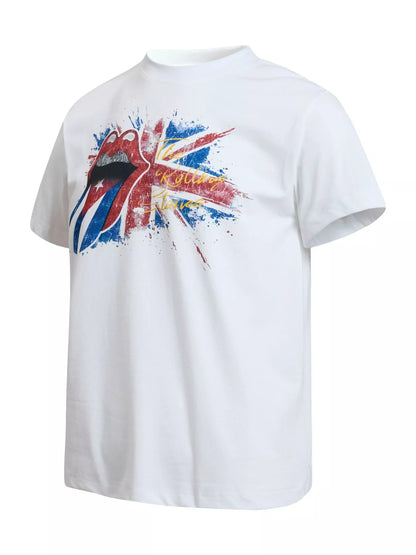 Men's black The Rolling Stones tongue graphic T-shirt, trendy band-inspired design for casual wear.