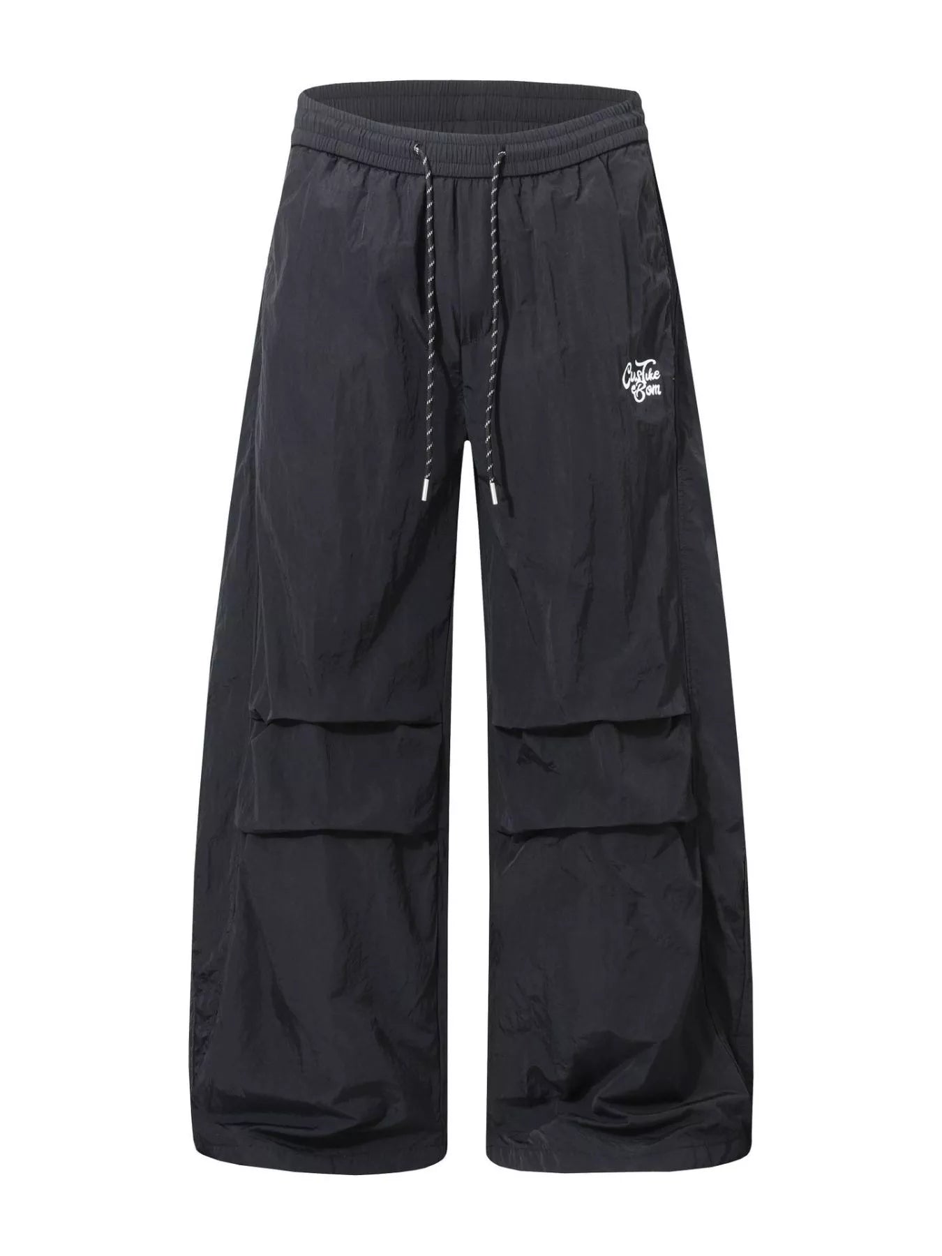 Men's black wide-leg cargo pants by Trendsi, featuring multiple pockets and relaxed fit, displayed on a neutral background.