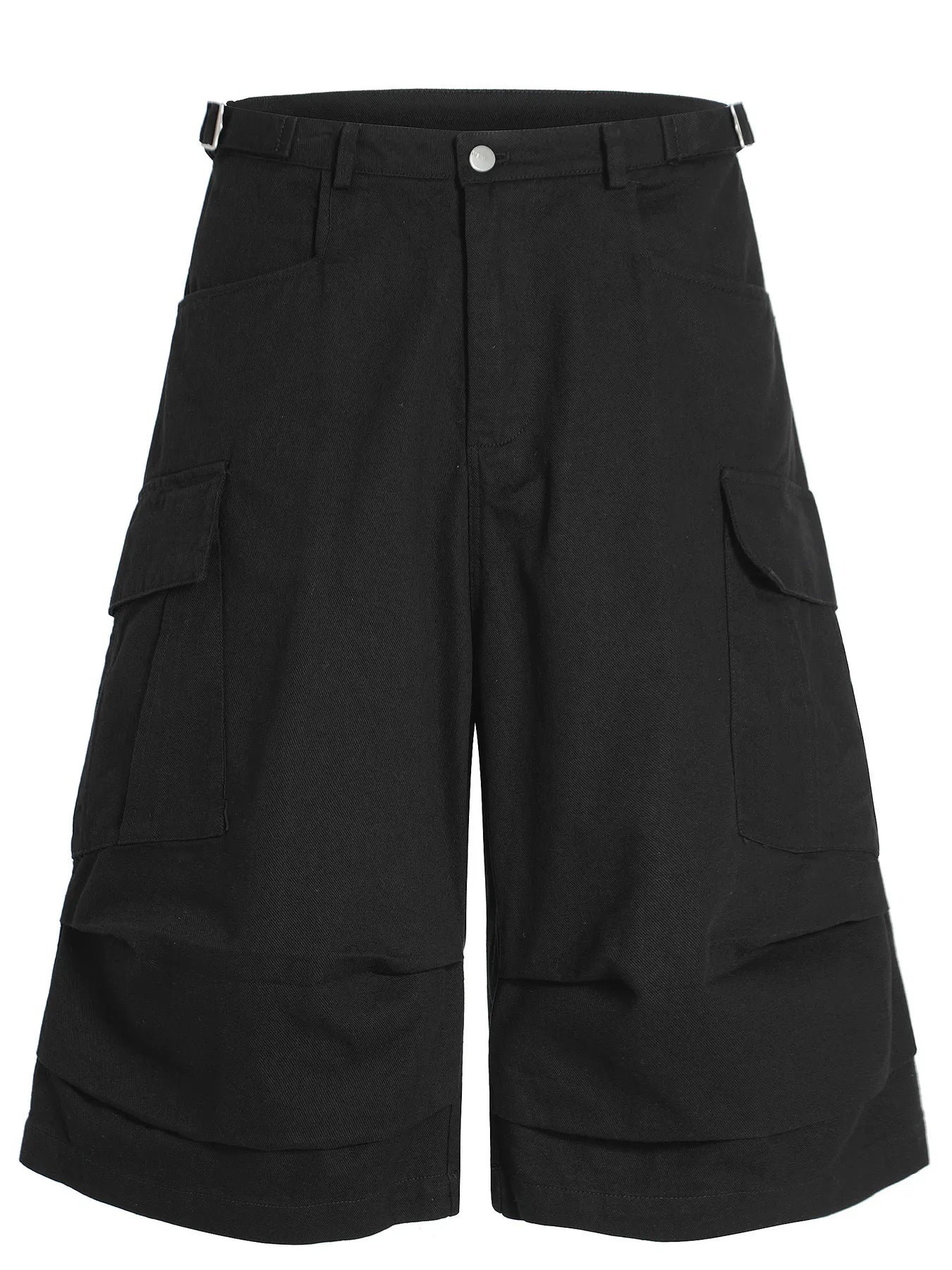 Men's black wide-leg cargo shorts with flower patch detail, casual summer style from Trendsi.