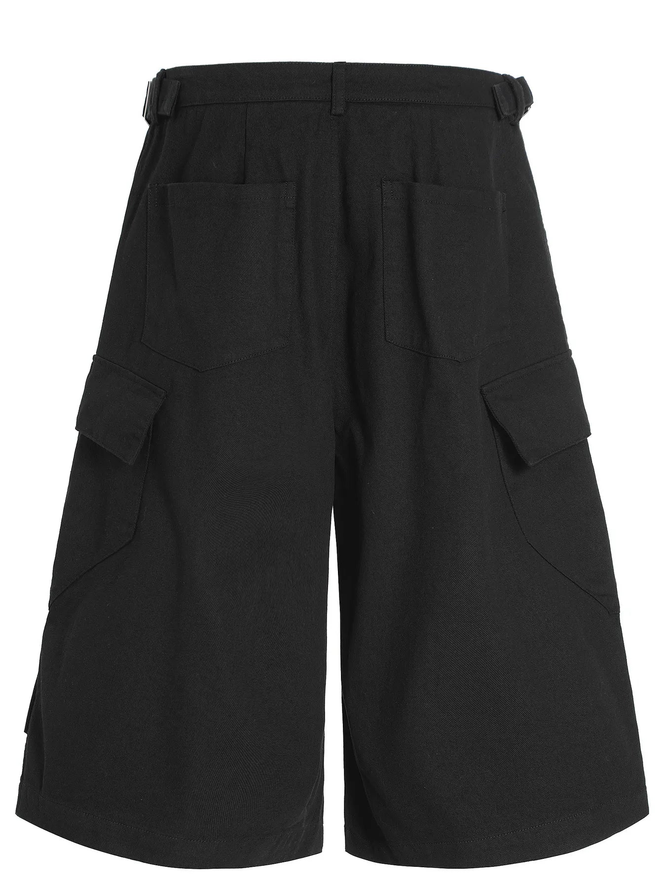 Men's black wide-leg cargo shorts by Trendsi featuring a colorful flower patch design, casual and stylish summer wear.