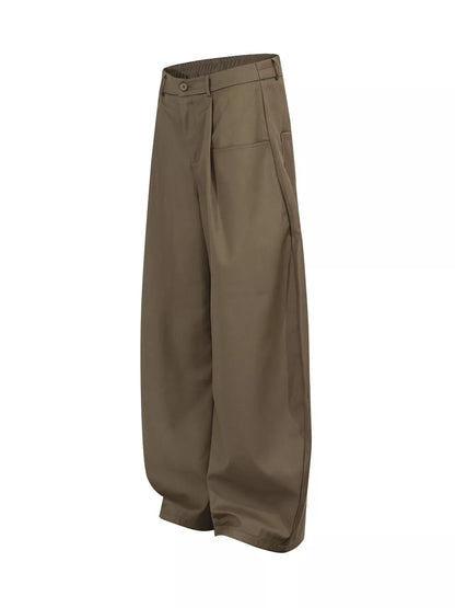Men's black wide leg pants with pleated front from Trendsi, showing a relaxed fit and stylish design.