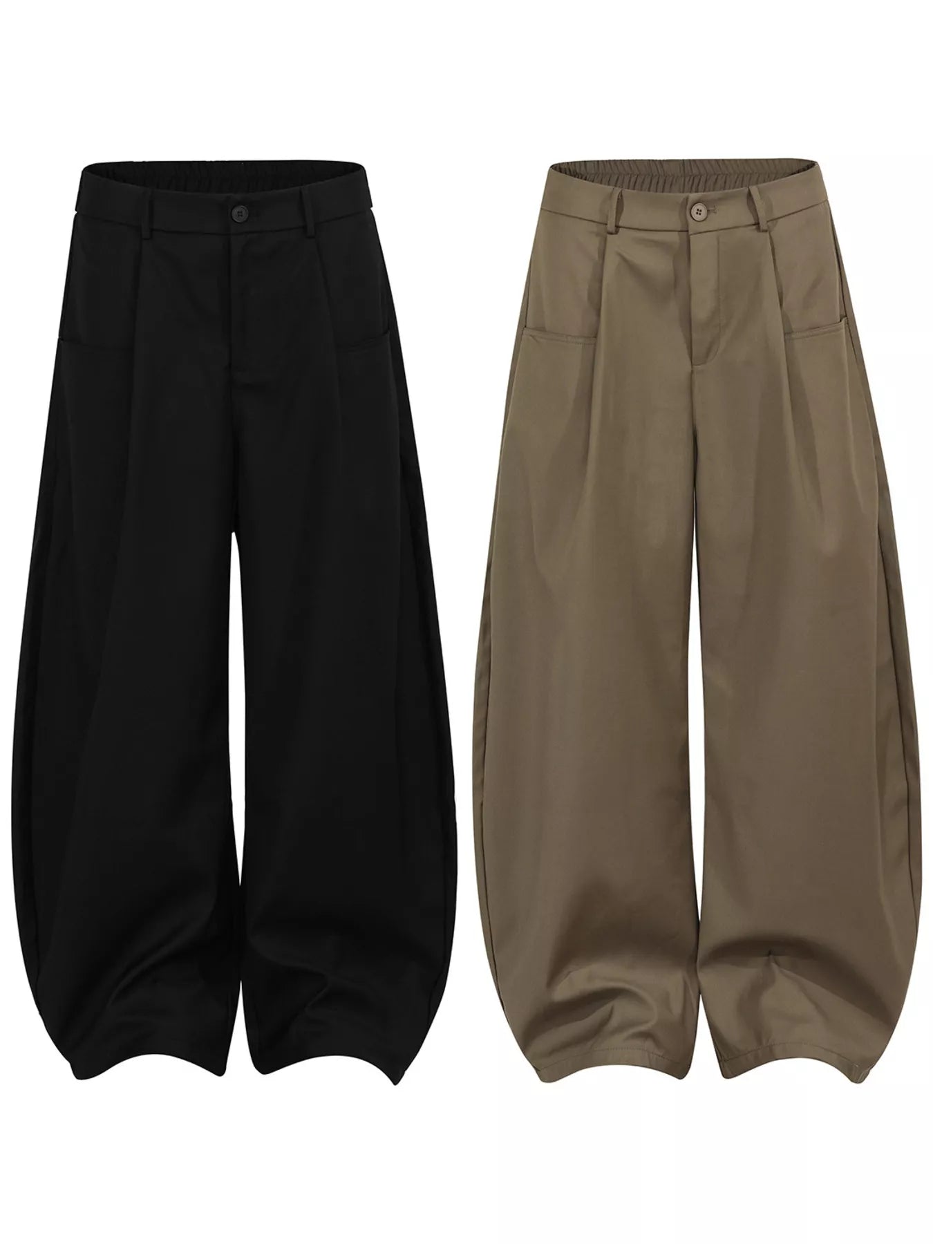 Men's black wide leg pants with pleated front, trendy men's fashion pants, stylish and comfortable for casual or formal wear.