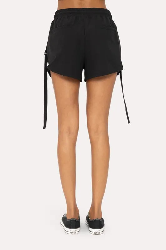 Black Mono B Flexstrap Ripstop Drawstring Shorts with adjustable waistband and ripstop fabric for durability.
