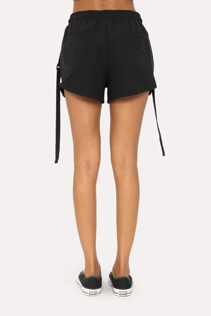 Black Mono B Flexstrap Ripstop Drawstring Shorts with adjustable waistband and ripstop fabric for durability.