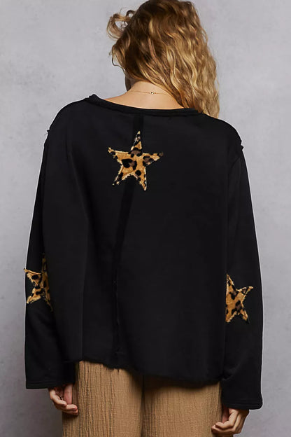 Black POL round neck long sleeve French terry sweatshirt with USA letter and animal patch from Trendsi.