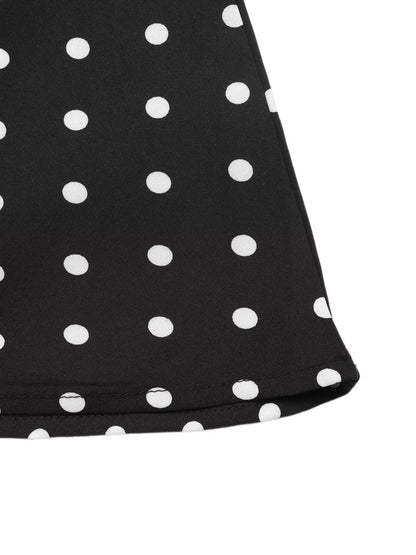 Black polka dot Peter Pan collar dress from Trendsi featuring a classic design and short sleeves, perfect for casual or semi-formal wear.