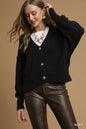 Black Umgee button-front V-neck knit cardigan with long sleeves, displayed flat on a white background.