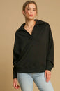 Black Umgee Johnny collar dropped shoulder sweatshirt with relaxed fit and casual style, perfect for comfortable everyday wear.