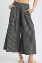 Black Umgee pinstripe crop palazzo pants with wide legs and high waist, shown on a model for trendy casual wear.