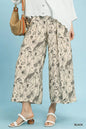 Black Umgee two-tone floral print pants with a relaxed fit, featuring a stylish and comfortable design for casual wear.