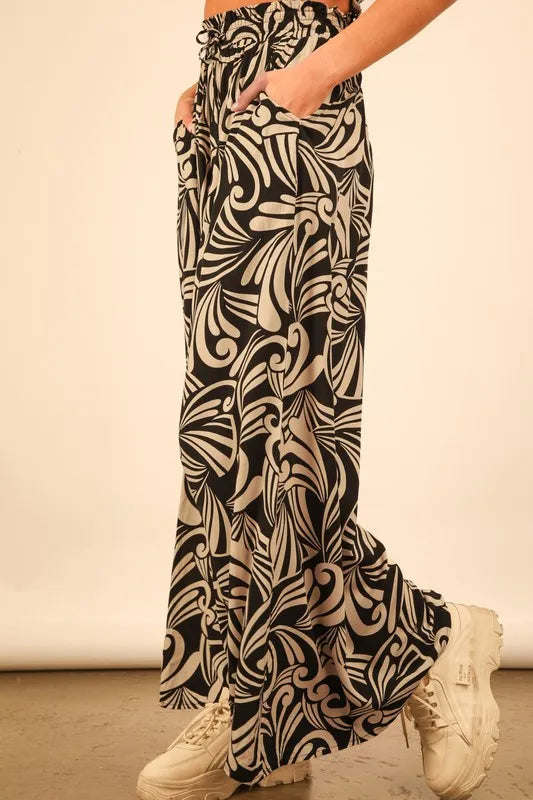 Plus size black printed wide leg pants by Very J, full length, stylish, and comfortable for casual wear.