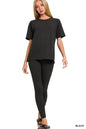 Black Zenana plus size microfiber loungewear set with short sleeve top and matching pants, comfortable and relaxed fit.