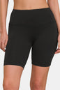 Black Zenana high waist active shorts from Trendsi, featuring a comfortable fit and sporty design for workouts and casual wear.