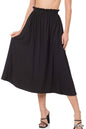 Black Zenana paperbag waist midi skirt with pockets, featuring a stylish and comfortable design, perfect for casual or dressy outfits.