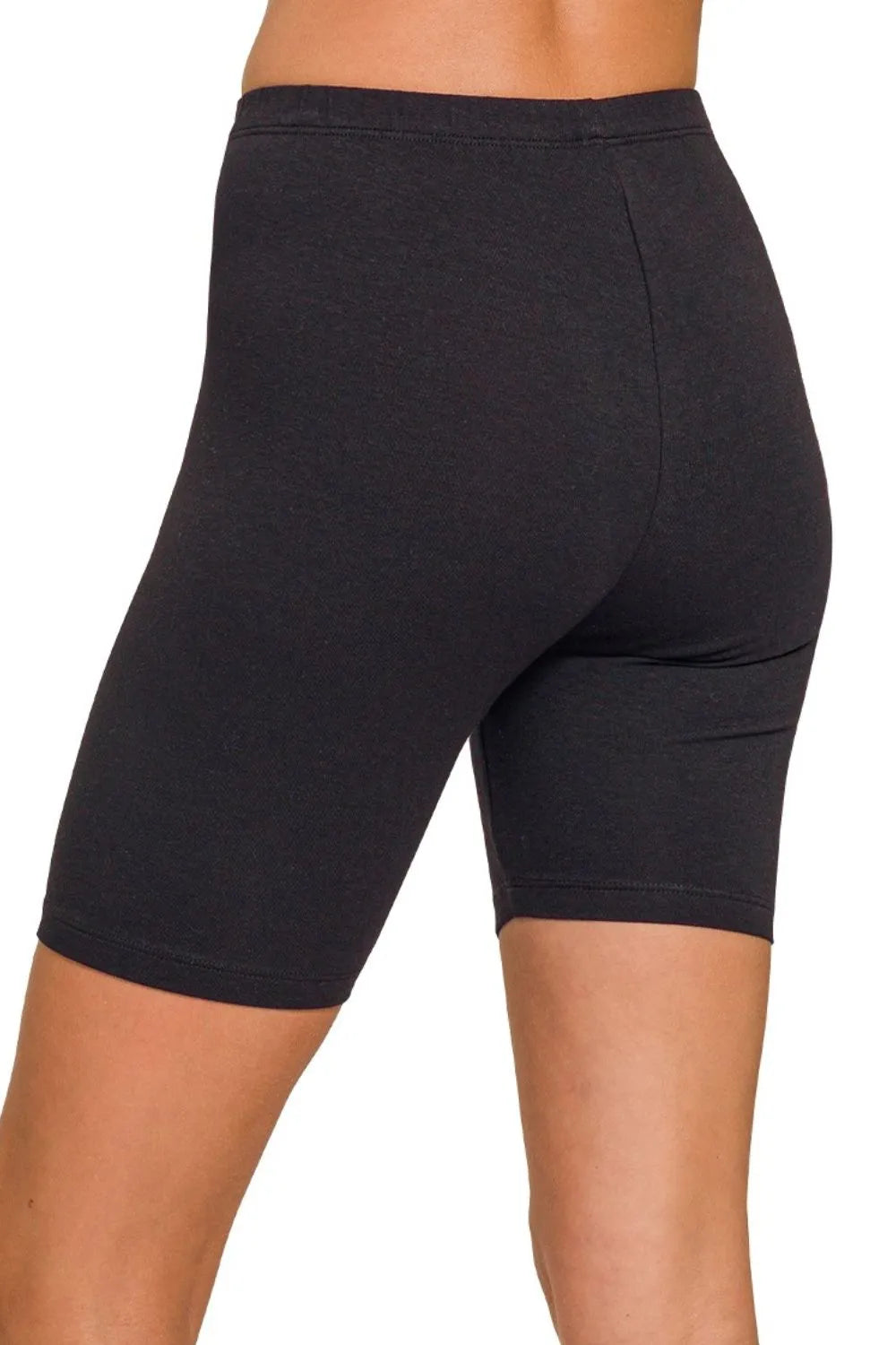Black Zenana premium cotton biker shorts from Trendsi, featuring a comfortable fit and casual style, shown on a plain background.