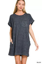 Black Zenana premium cotton washed T-shirt dress from Trendsi, featuring a casual, comfortable fit and short sleeves.