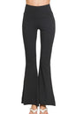 Black Zenana Raw Edge Hem Flare Yoga Pants with relaxed fit and stylish raw hem, perfect for comfortable activewear.