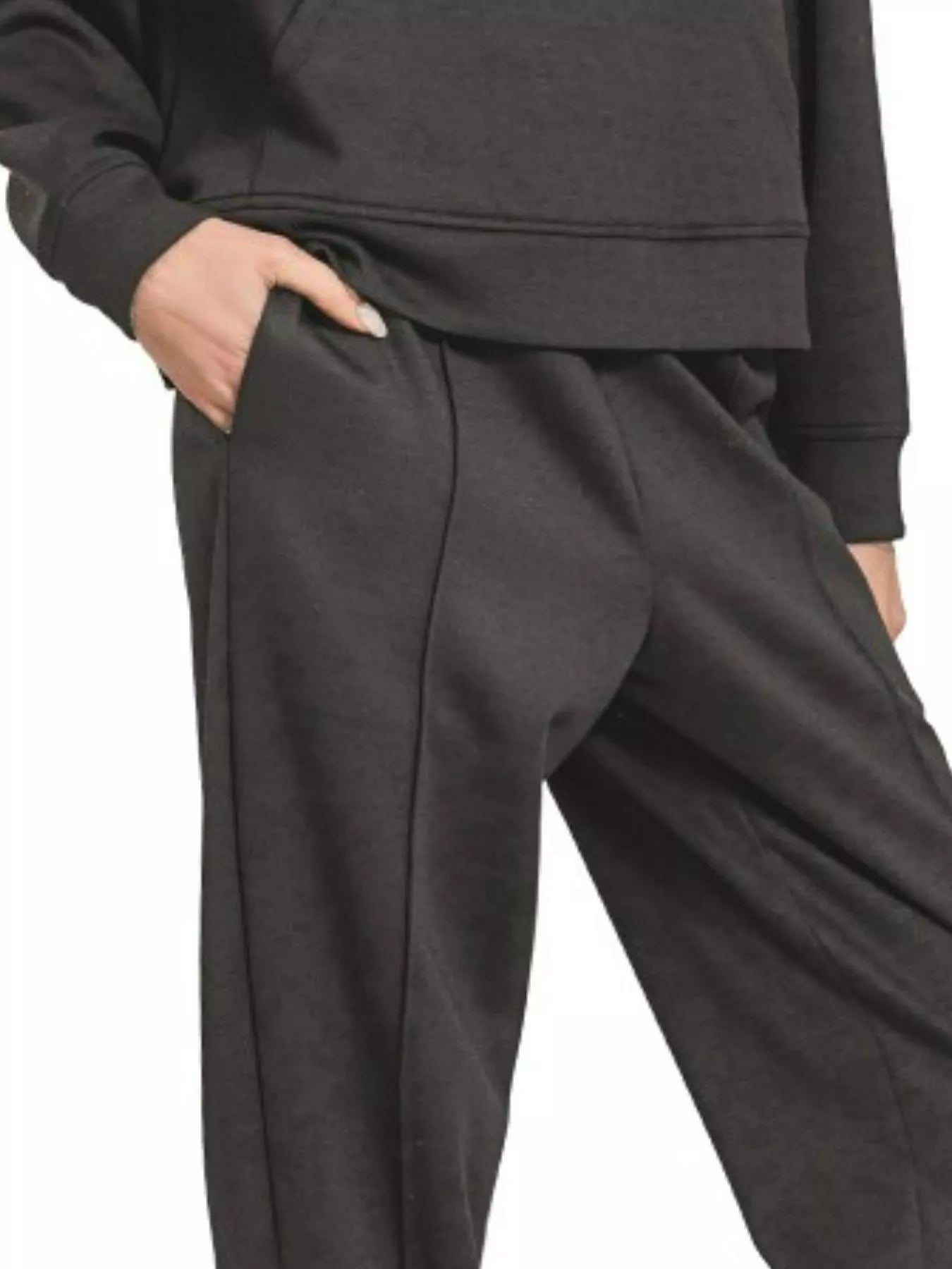 Black Zenana scuba half zip sweatshirt and joggers set featuring a comfortable, stylish athletic loungewear look.