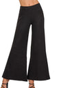 Black Zenana wide-leg flare sweater pants by Trendsi, shown with a relaxed fit and ribbed waistband.