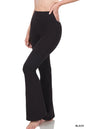 Black Zenana wide waistband yoga flare pants with a comfortable fit and flared leg design, perfect for activewear and casual wear.