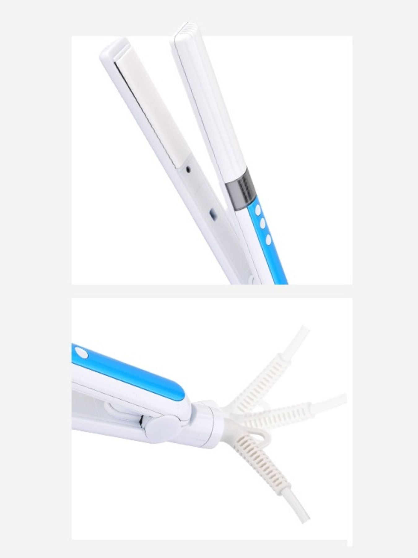 Trendsi adjustable temperature hair straightener with blue design and European plug, suitable for various hair types.