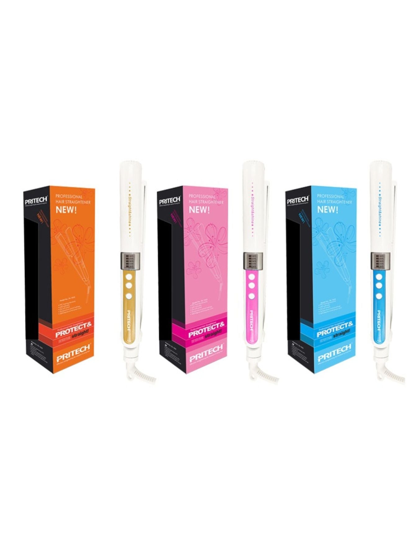 Blue Trendsi adjustable temperature hair straightener with European plug, showcasing sleek design and digital temperature controls.