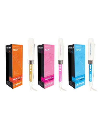 Blue Trendsi adjustable temperature hair straightener with European plug, showcasing sleek design and digital temperature controls.